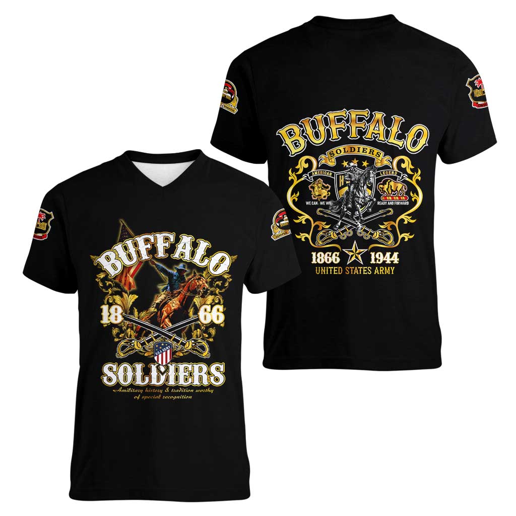 Buffalo Soldiers 1866-1944 Women V-Neck T-Shirt American Legend