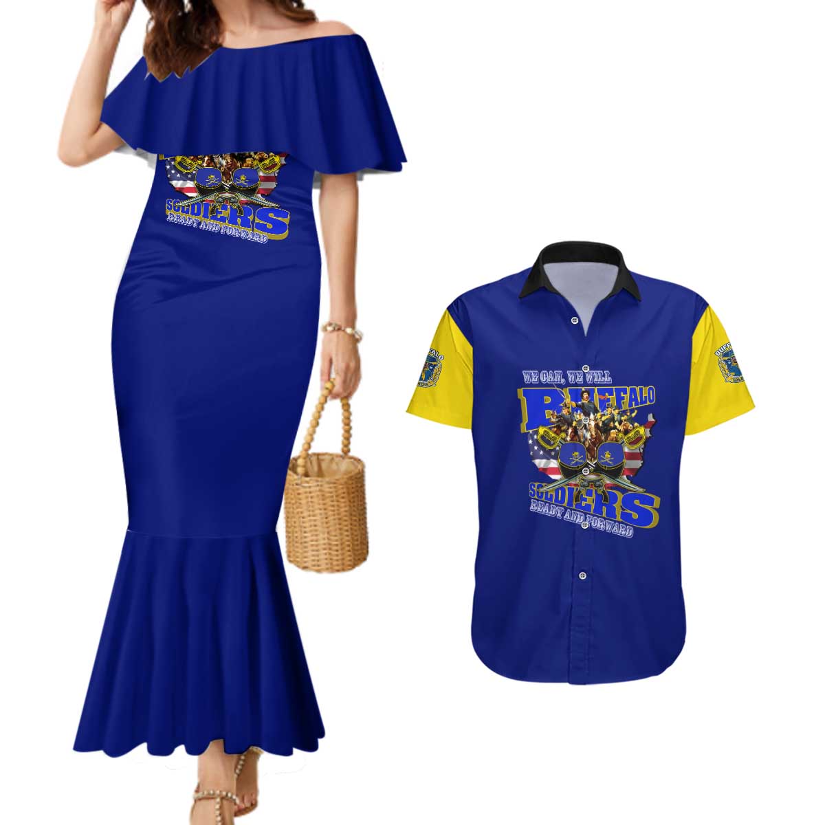 We Can We Will Buffalo Soldiers Couples Matching Mermaid Dress and Hawaiian Shirt Ready and Forward