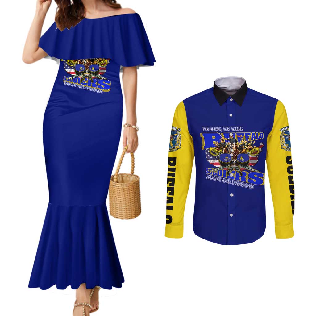 We Can We Will Buffalo Soldiers Couples Matching Mermaid Dress and Long Sleeve Button Shirt Ready and Forward