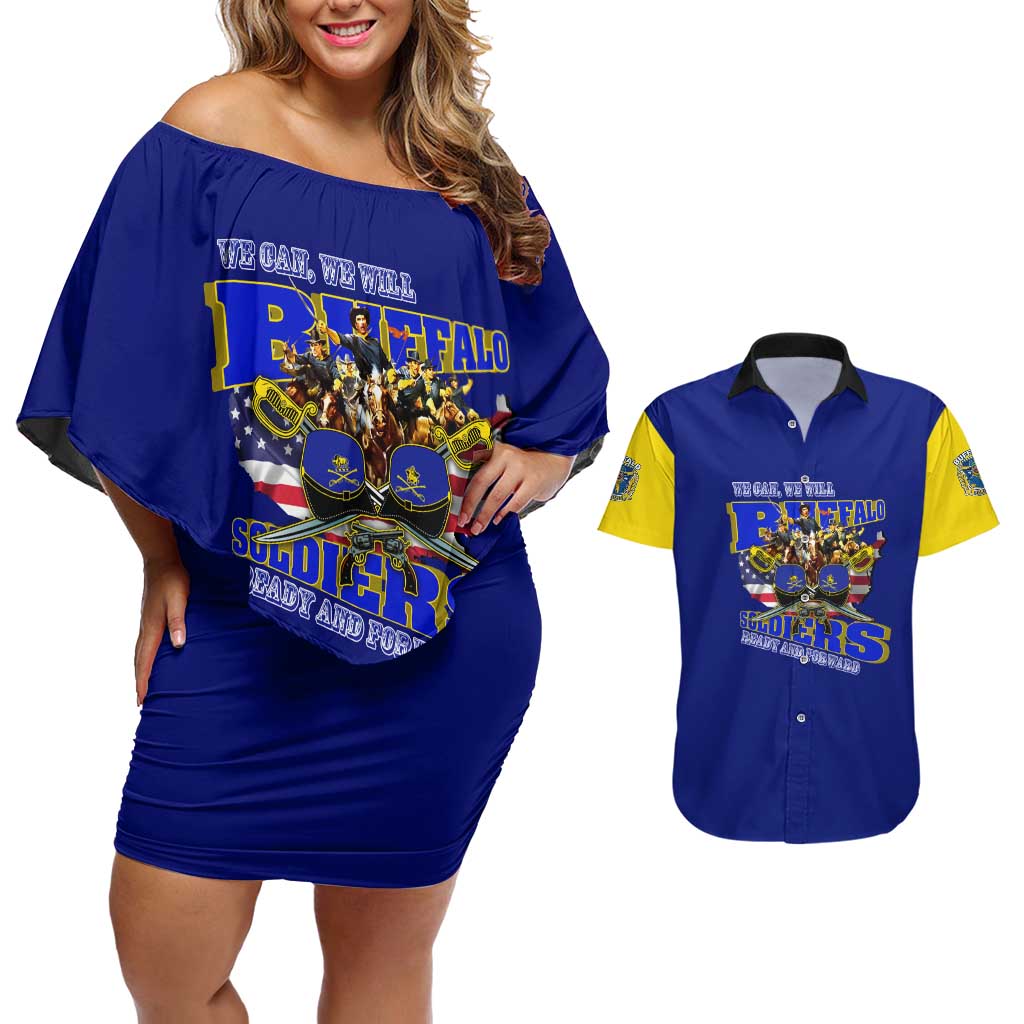 We Can We Will Buffalo Soldiers Couples Matching Off Shoulder Short Dress and Hawaiian Shirt Ready and Forward
