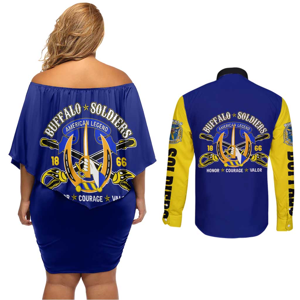 We Can We Will Buffalo Soldiers Couples Matching Off Shoulder Short Dress and Long Sleeve Button Shirt Ready and Forward