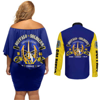 We Can We Will Buffalo Soldiers Couples Matching Off Shoulder Short Dress and Long Sleeve Button Shirt Ready and Forward