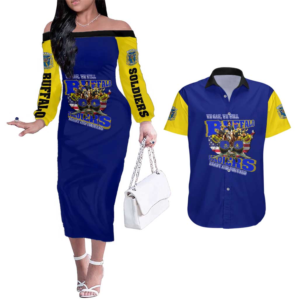 We Can We Will Buffalo Soldiers Couples Matching Off The Shoulder Long Sleeve Dress and Hawaiian Shirt Ready and Forward