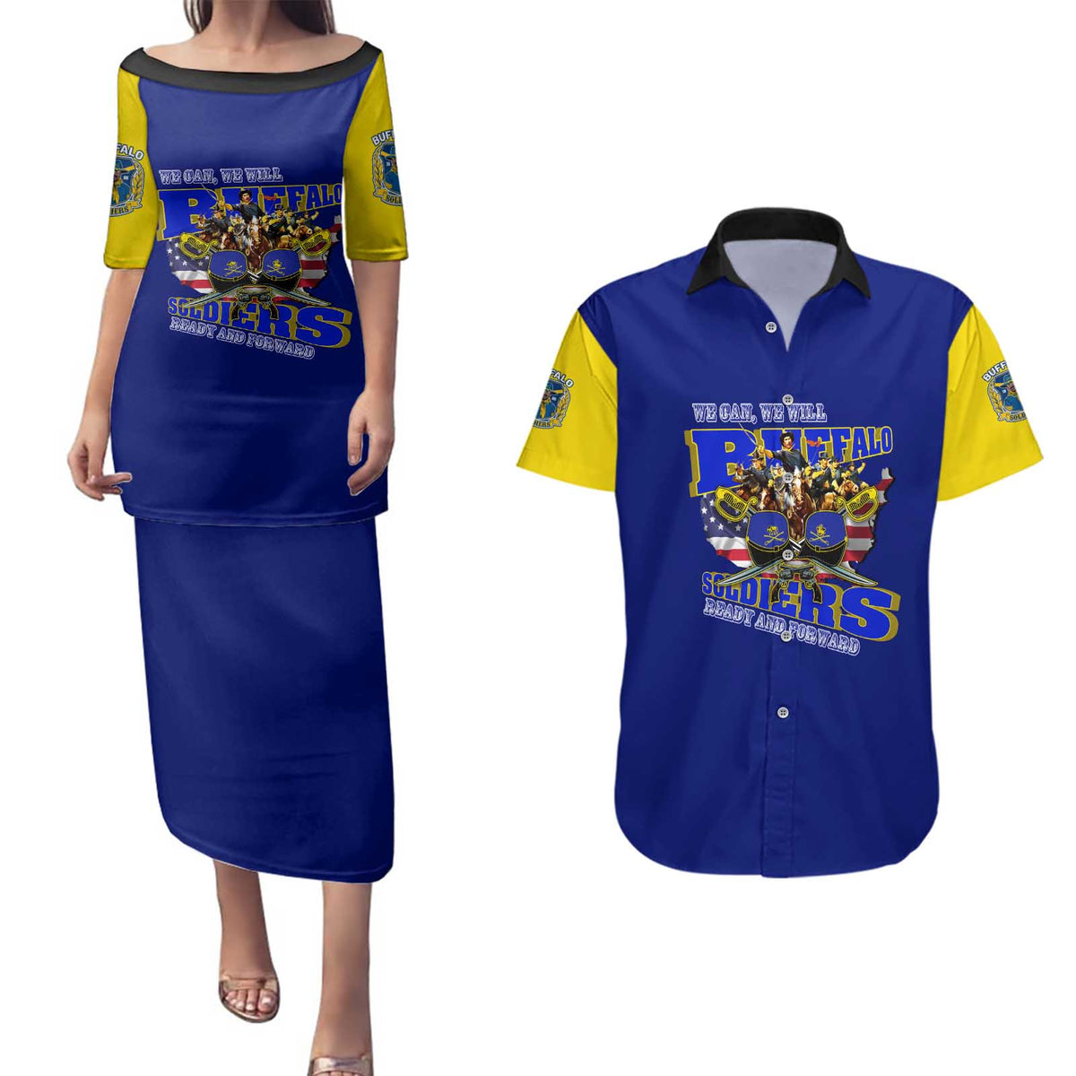 We Can We Will Buffalo Soldiers Couples Matching Puletasi and Hawaiian Shirt Ready and Forward