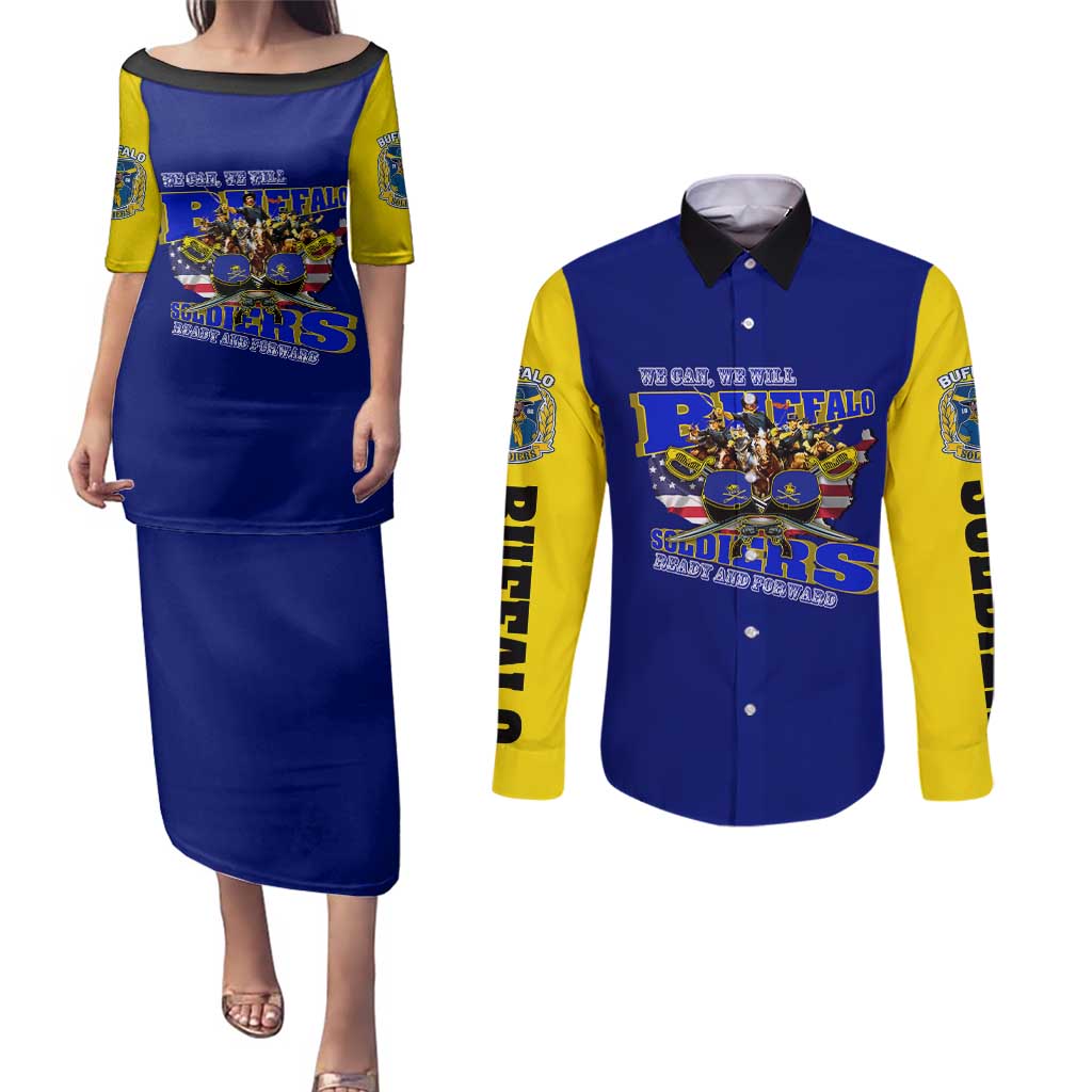 We Can We Will Buffalo Soldiers Couples Matching Puletasi and Long Sleeve Button Shirt Ready and Forward