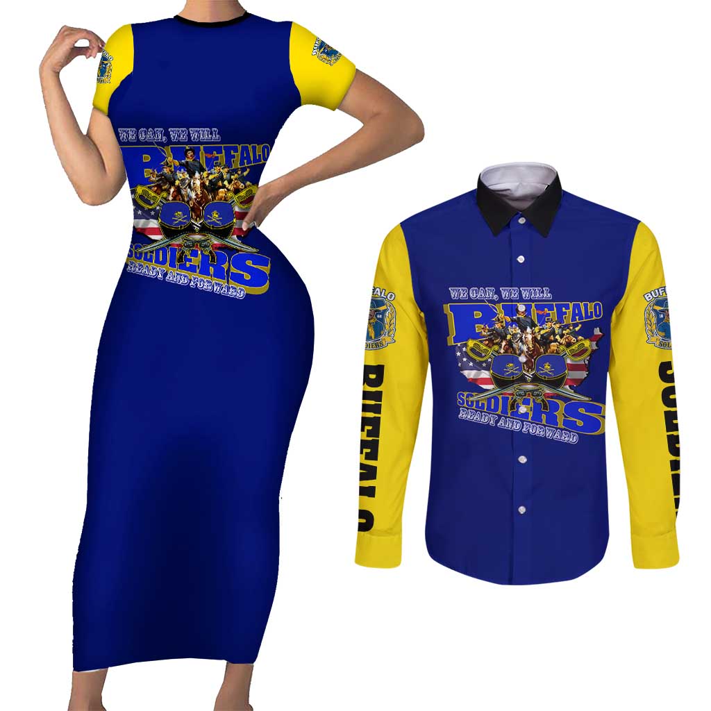 We Can We Will Buffalo Soldiers Couples Matching Short Sleeve Bodycon Dress and Long Sleeve Button Shirt Ready and Forward
