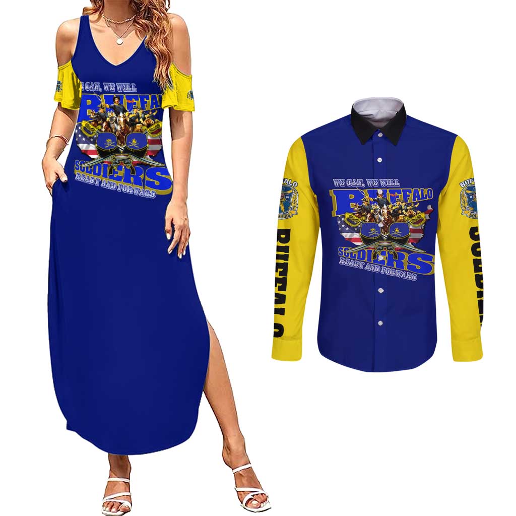 We Can We Will Buffalo Soldiers Couples Matching Summer Maxi Dress and Long Sleeve Button Shirt Ready and Forward