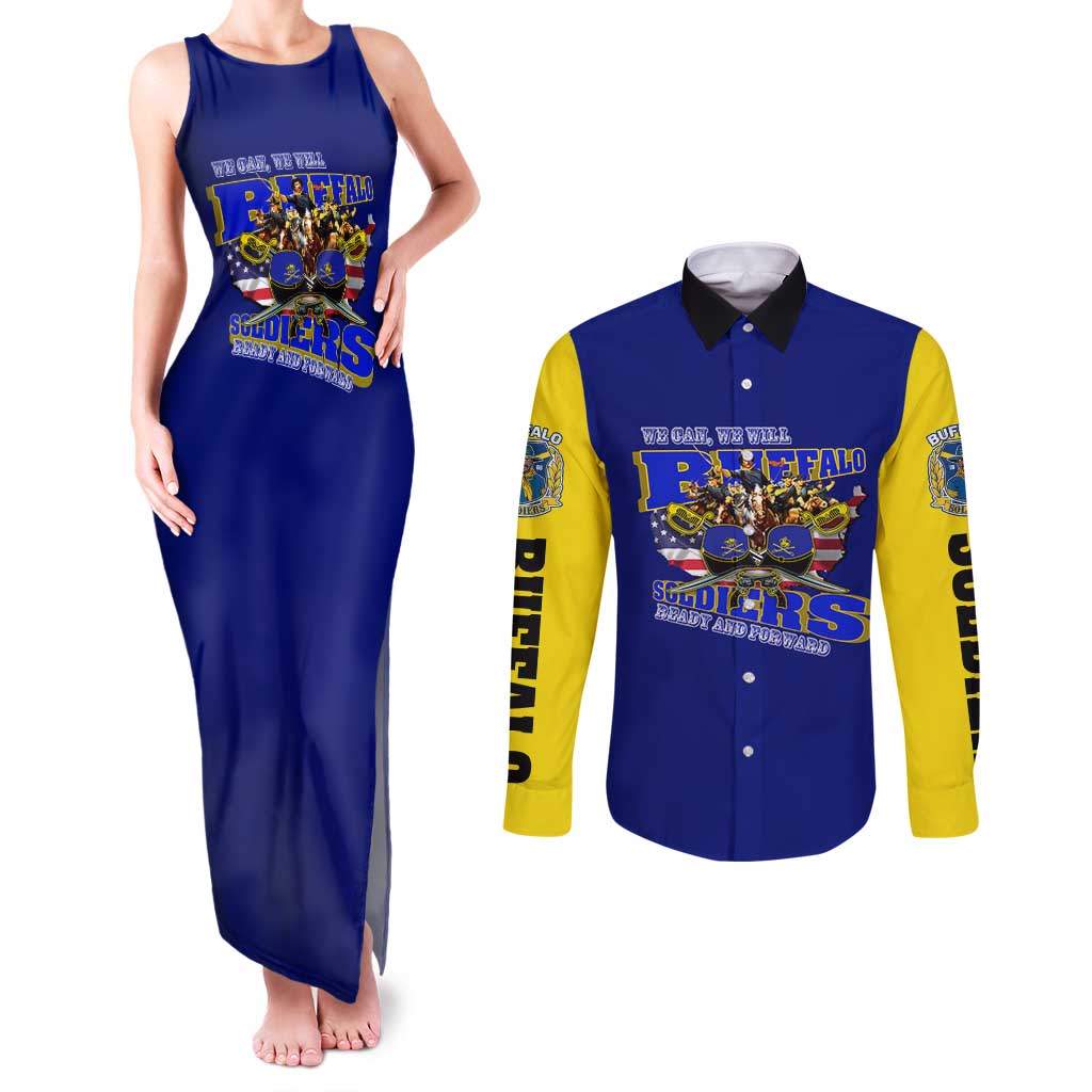 We Can We Will Buffalo Soldiers Couples Matching Tank Maxi Dress and Long Sleeve Button Shirt Ready and Forward