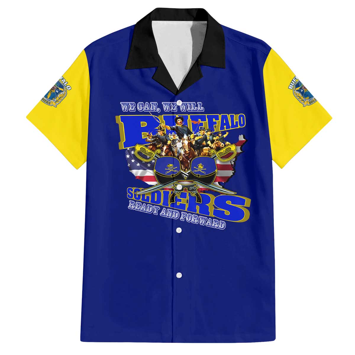 We Can We Will Buffalo Soldiers Family Matching Off The Shoulder Long Sleeve Dress and Hawaiian Shirt Ready and Forward