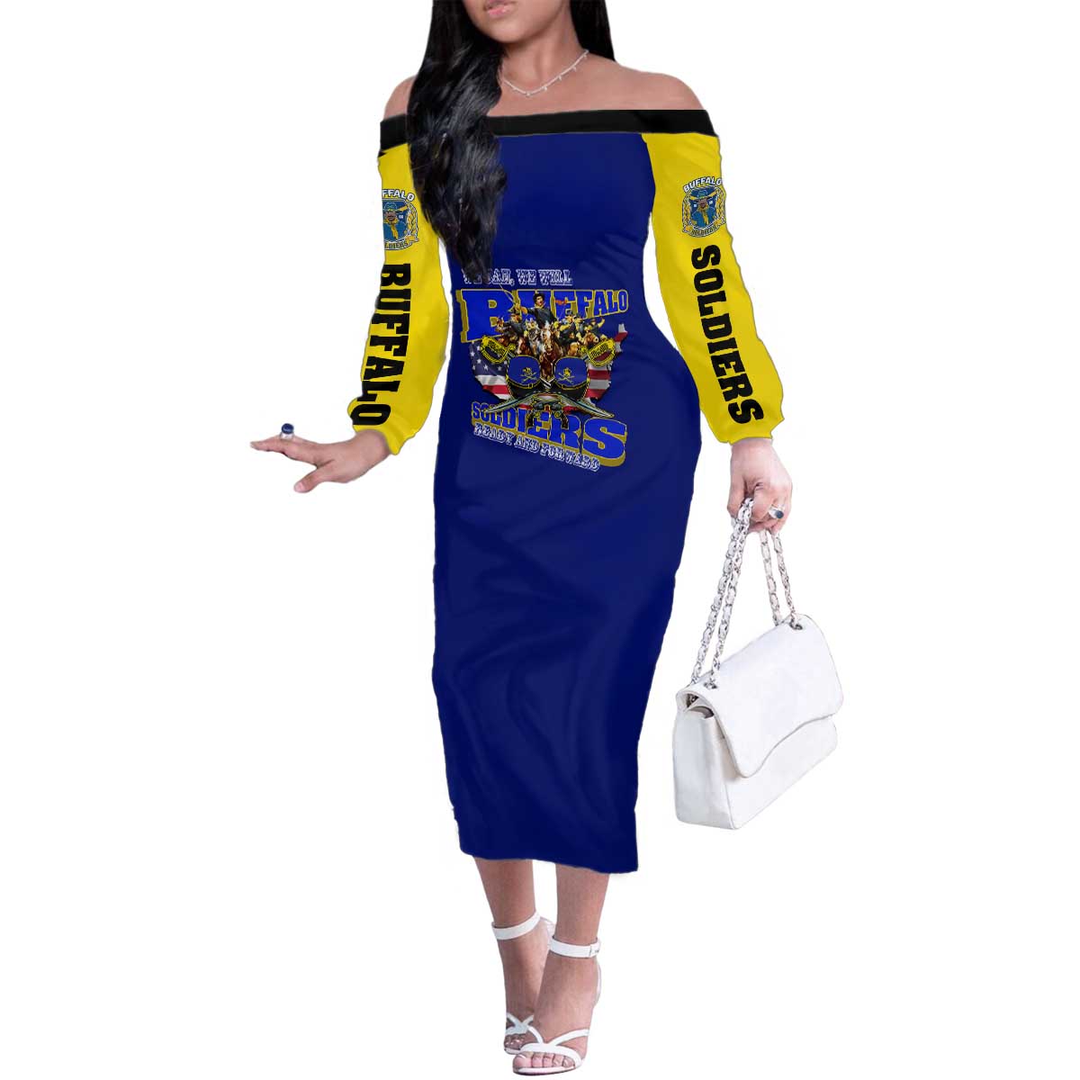 We Can We Will Buffalo Soldiers Family Matching Off The Shoulder Long Sleeve Dress and Hawaiian Shirt Ready and Forward