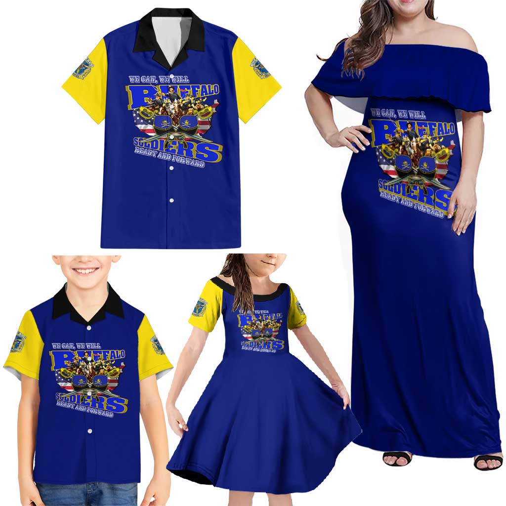 We Can We Will Buffalo Soldiers Family Matching Off Shoulder Maxi Dress and Hawaiian Shirt Ready and Forward