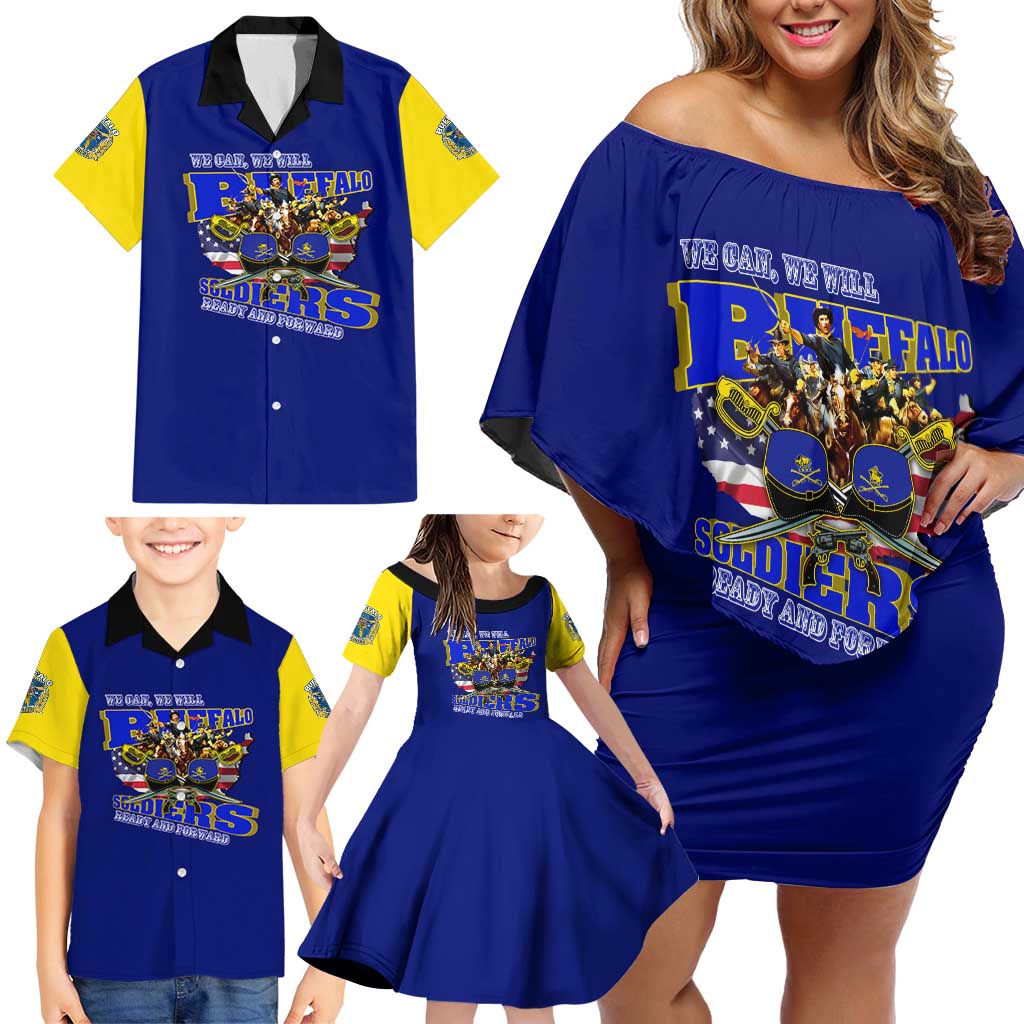 We Can We Will Buffalo Soldiers Family Matching Off Shoulder Short Dress and Hawaiian Shirt Ready and Forward