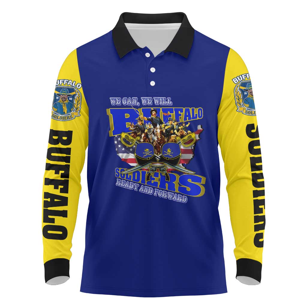 We Can We Will Buffalo Soldiers Long Sleeve Polo Shirt Ready and Forward