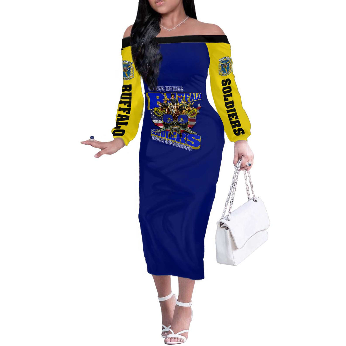 We Can We Will Buffalo Soldiers Off The Shoulder Long Sleeve Dress Ready and Forward