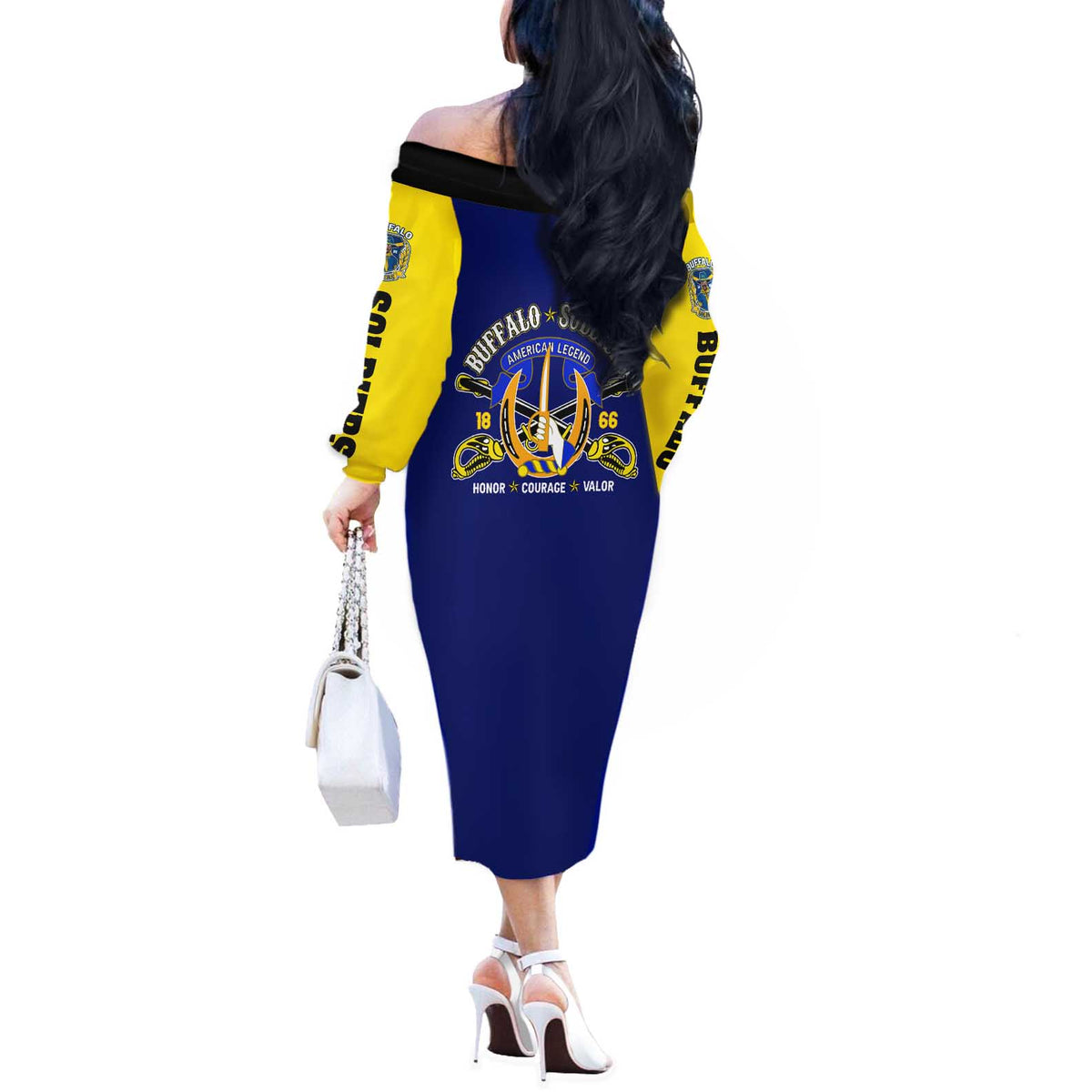 We Can We Will Buffalo Soldiers Off The Shoulder Long Sleeve Dress Ready and Forward