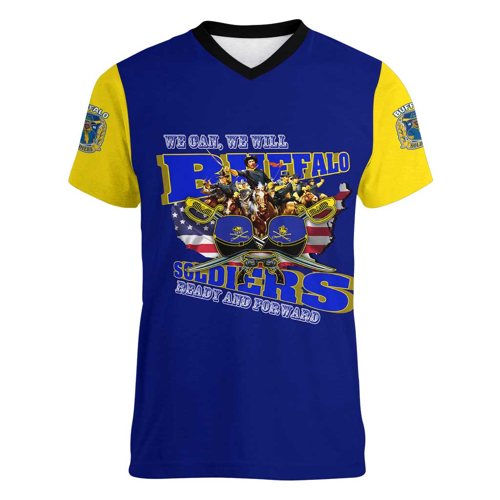 We Can We Will Buffalo Soldiers Women V-Neck T-Shirt Ready and Forward