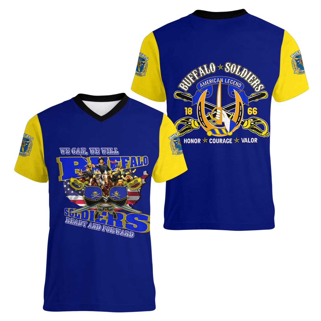 We Can We Will Buffalo Soldiers Women V-Neck T-Shirt Ready and Forward