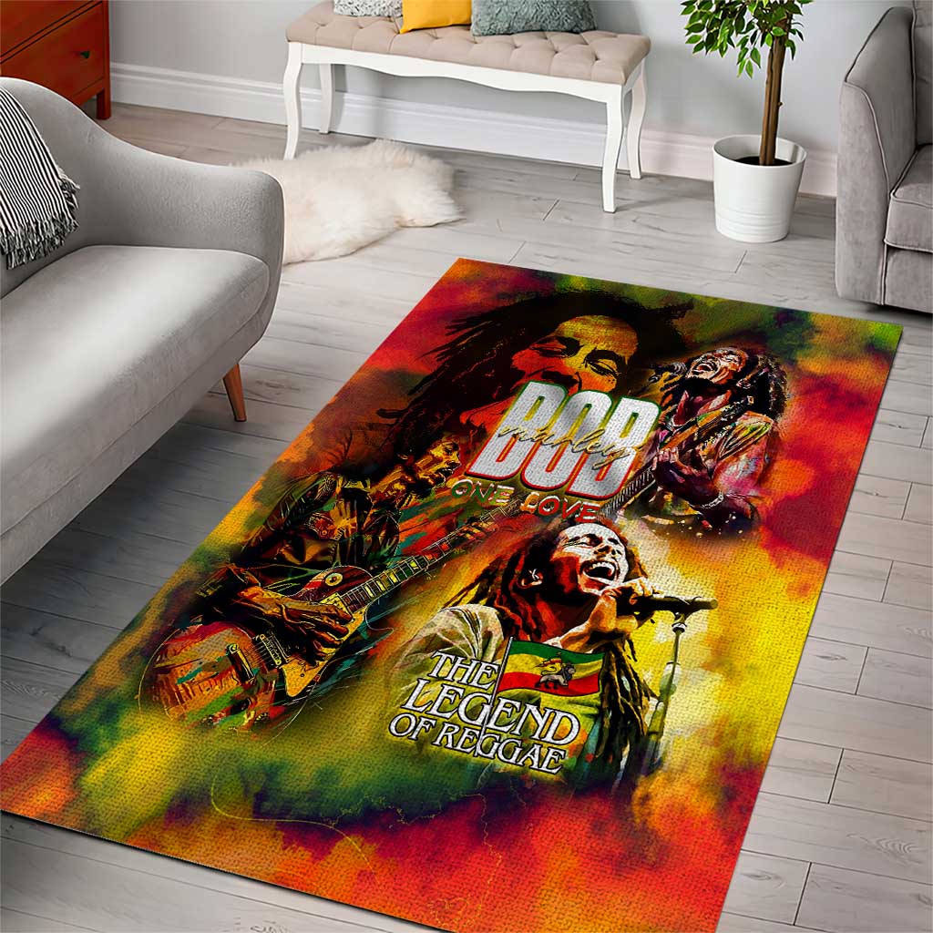 The Legend of Reggae Area Rug Bob One Love Colorful Art