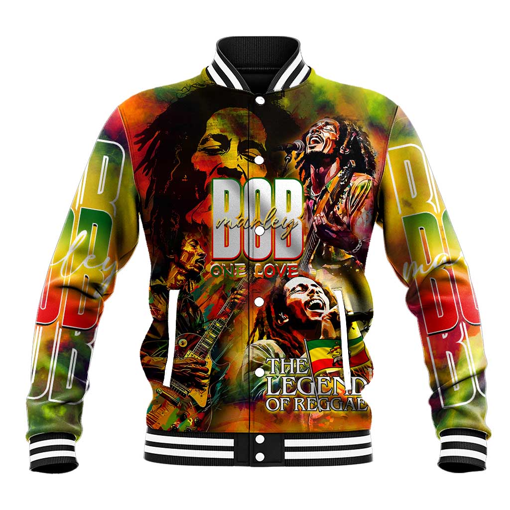 The Legend of Reggae Baseball Jacket Bob One Love Colorful Art