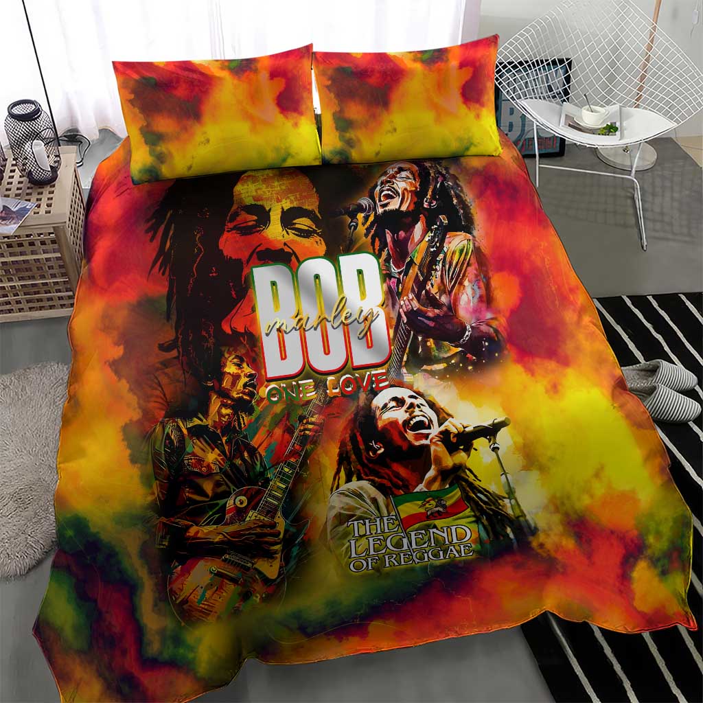 The Legend of Reggae Bedding Set Bob One Love Colorful Art