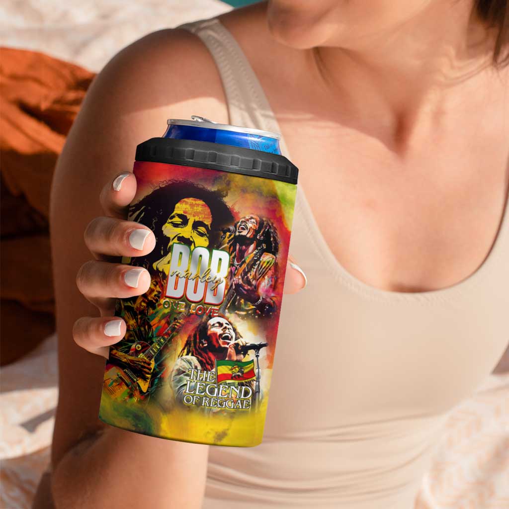 The Legend of Reggae 4 in 1 Can Cooler Tumbler Bob One Love Colorful Art