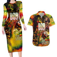 The Legend of Reggae Couples Matching Long Sleeve Bodycon Dress and Hawaiian Shirt Bob One Love Colorful Art