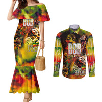 The Legend of Reggae Couples Matching Mermaid Dress and Long Sleeve Button Shirt Bob One Love Colorful Art