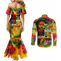 The Legend of Reggae Couples Matching Mermaid Dress and Long Sleeve Button Shirt Bob One Love Colorful Art