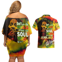 The Legend of Reggae Couples Matching Off Shoulder Short Dress and Hawaiian Shirt Bob One Love Colorful Art