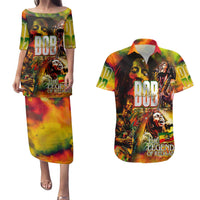 The Legend of Reggae Couples Matching Puletasi and Hawaiian Shirt Bob One Love Colorful Art