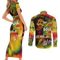 The Legend of Reggae Couples Matching Short Sleeve Bodycon Dress and Long Sleeve Button Shirt Bob One Love Colorful Art