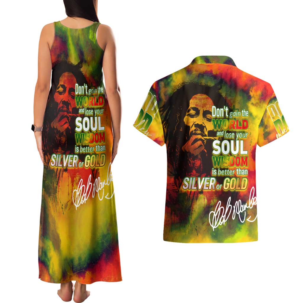 The Legend of Reggae Couples Matching Tank Maxi Dress and Hawaiian Shirt Bob One Love Colorful Art