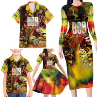 The Legend of Reggae Family Matching Long Sleeve Bodycon Dress and Hawaiian Shirt Bob One Love Colorful Art