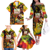 The Legend of Reggae Family Matching Off The Shoulder Long Sleeve Dress and Hawaiian Shirt Bob One Love Colorful Art