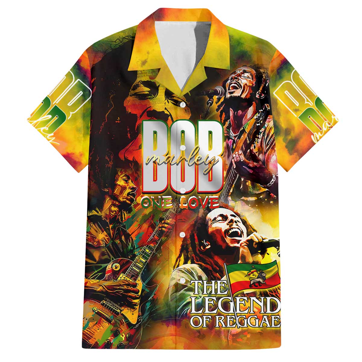 The Legend of Reggae Family Matching Off The Shoulder Long Sleeve Dress and Hawaiian Shirt Bob One Love Colorful Art