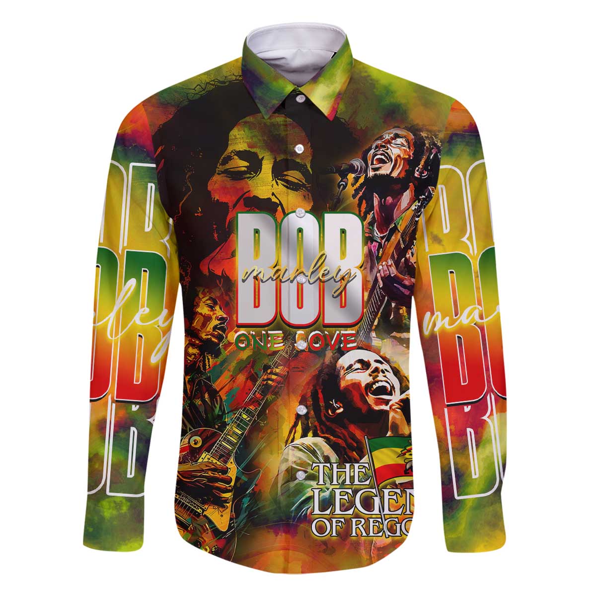 The Legend of Reggae Family Matching Off The Shoulder Long Sleeve Dress and Hawaiian Shirt Bob One Love Colorful Art