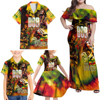 The Legend of Reggae Family Matching Off Shoulder Maxi Dress and Hawaiian Shirt Bob One Love Colorful Art