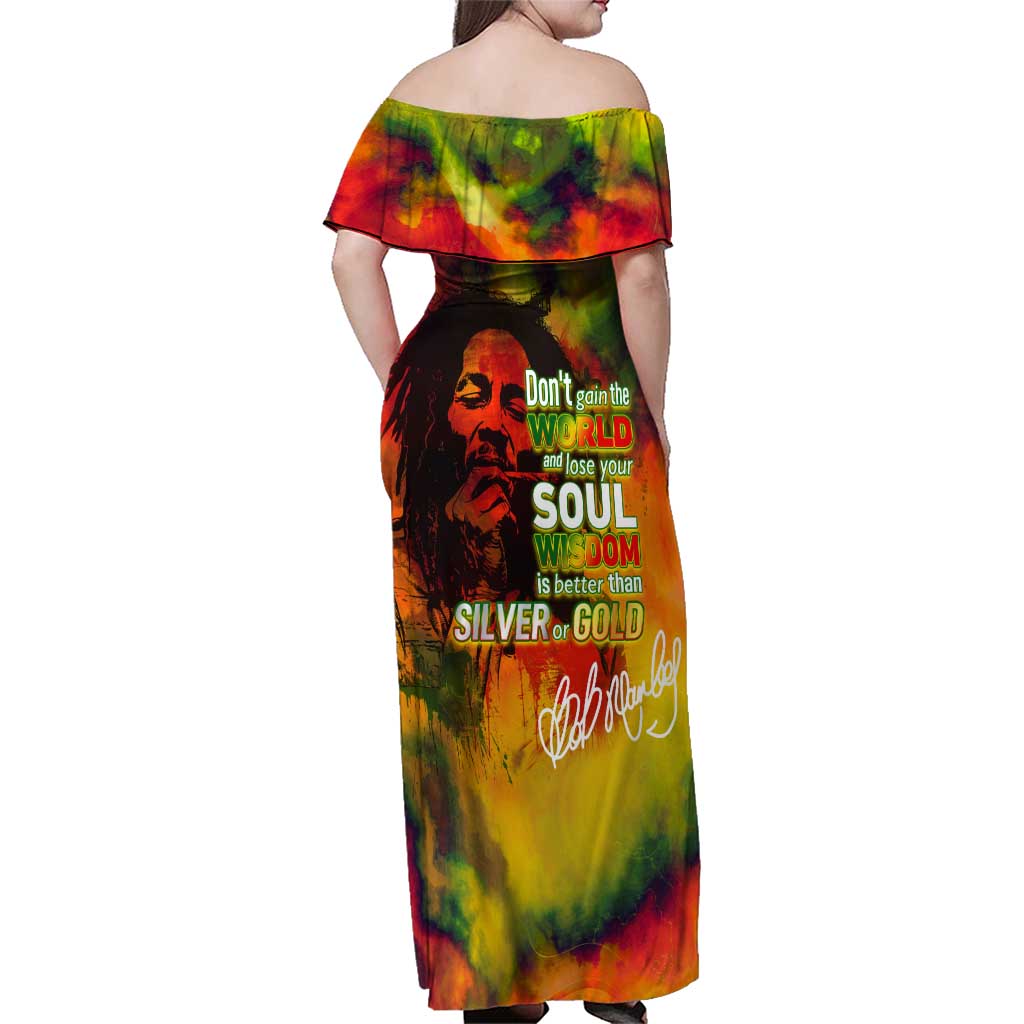 The Legend of Reggae Family Matching Off Shoulder Maxi Dress and Hawaiian Shirt Bob One Love Colorful Art