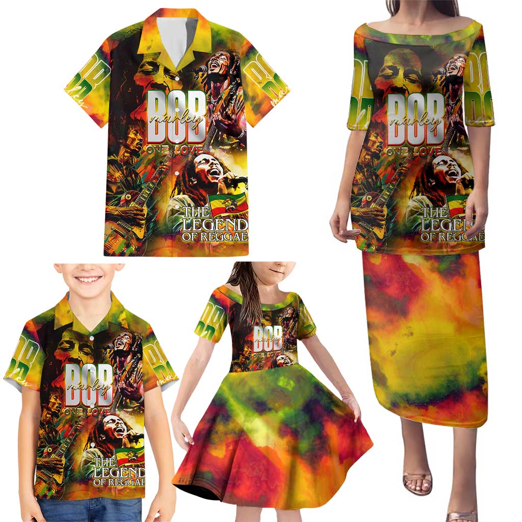 The Legend of Reggae Family Matching Puletasi and Hawaiian Shirt Bob One Love Colorful Art