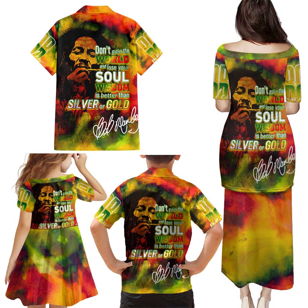 The Legend of Reggae Family Matching Puletasi and Hawaiian Shirt Bob One Love Colorful Art