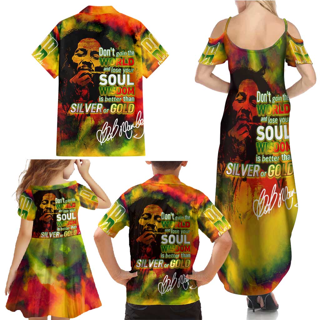 The Legend of Reggae Family Matching Summer Maxi Dress and Hawaiian Shirt Bob One Love Colorful Art