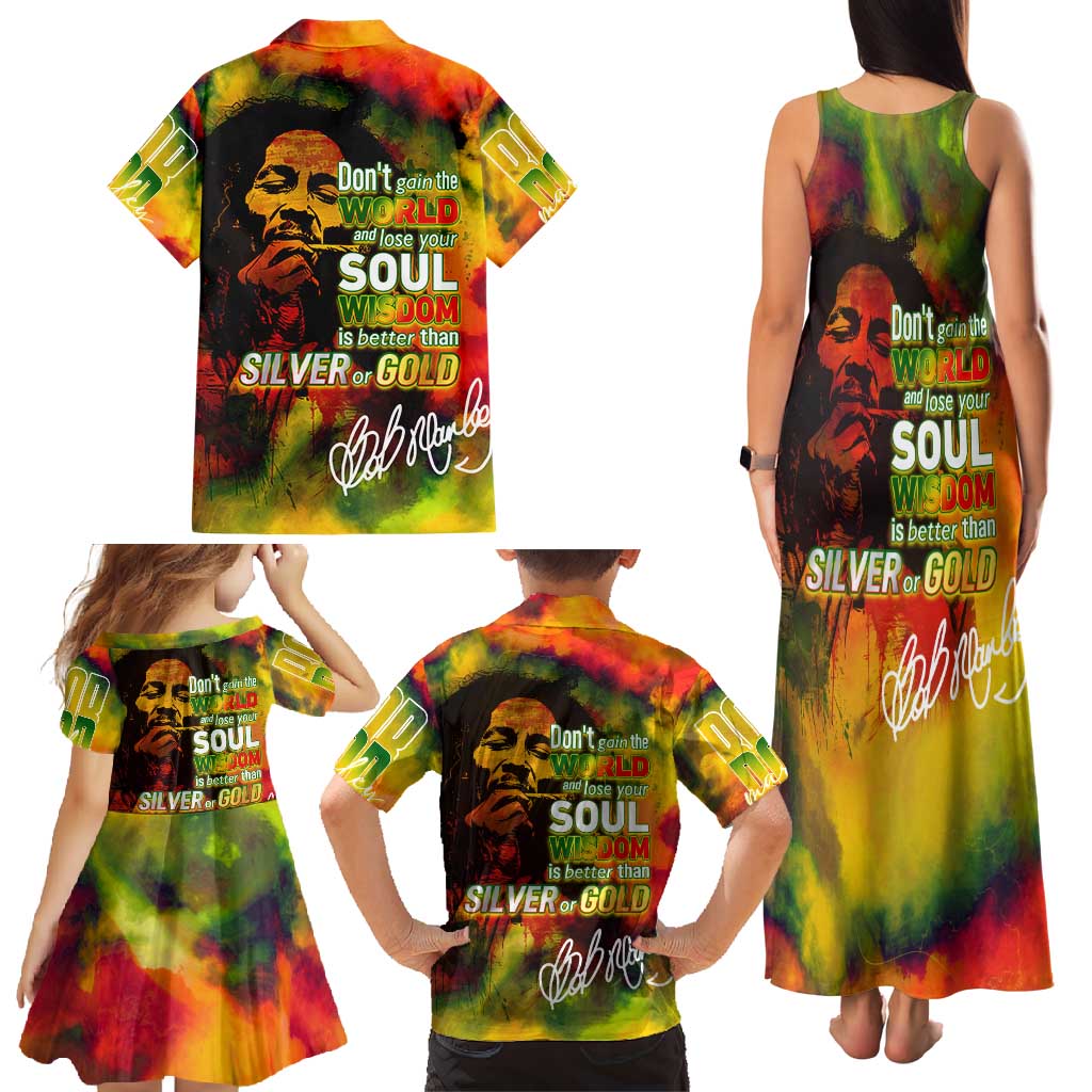 The Legend of Reggae Family Matching Tank Maxi Dress and Hawaiian Shirt Bob One Love Colorful Art