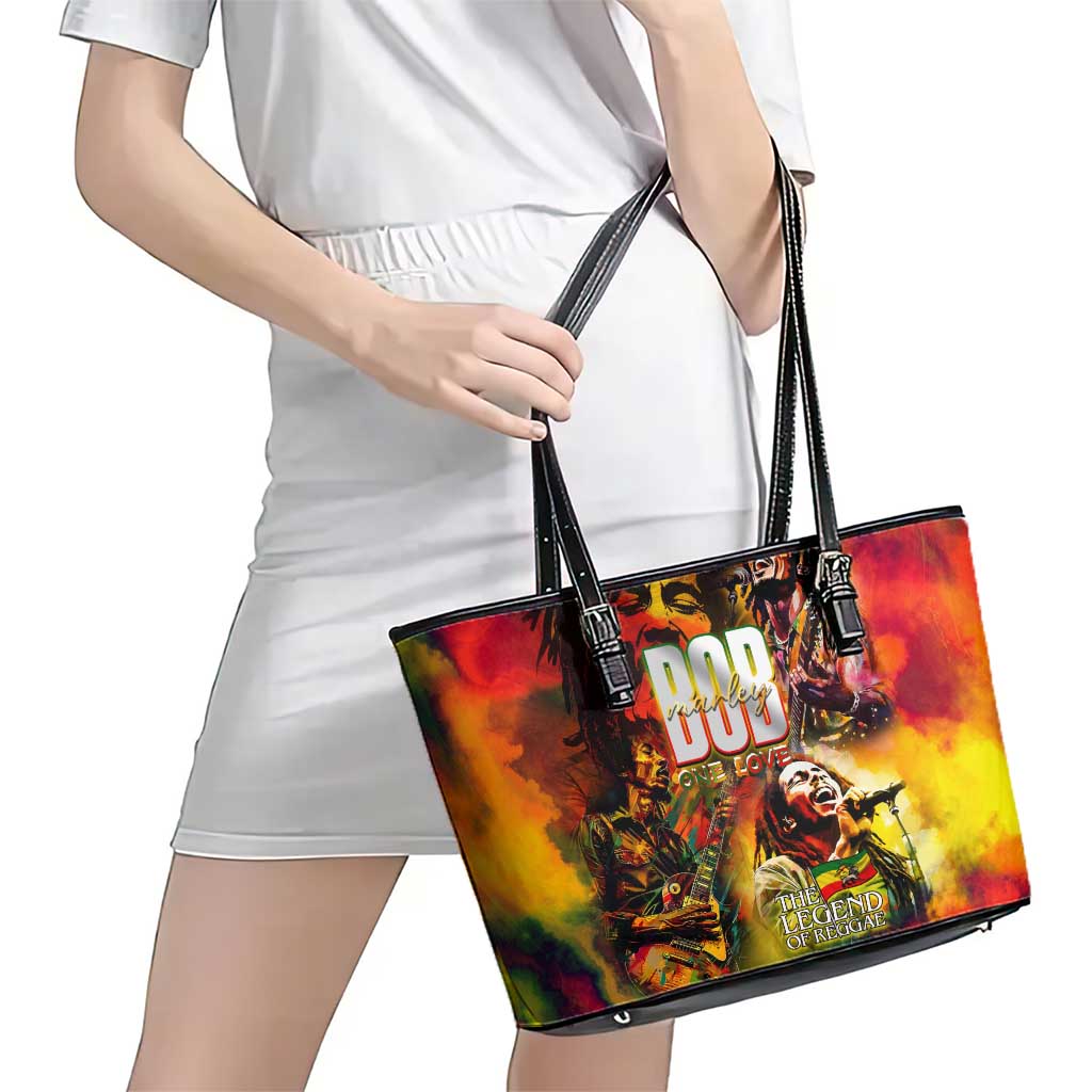 The Legend of Reggae Leather Tote Bag Bob One Love Colorful Art