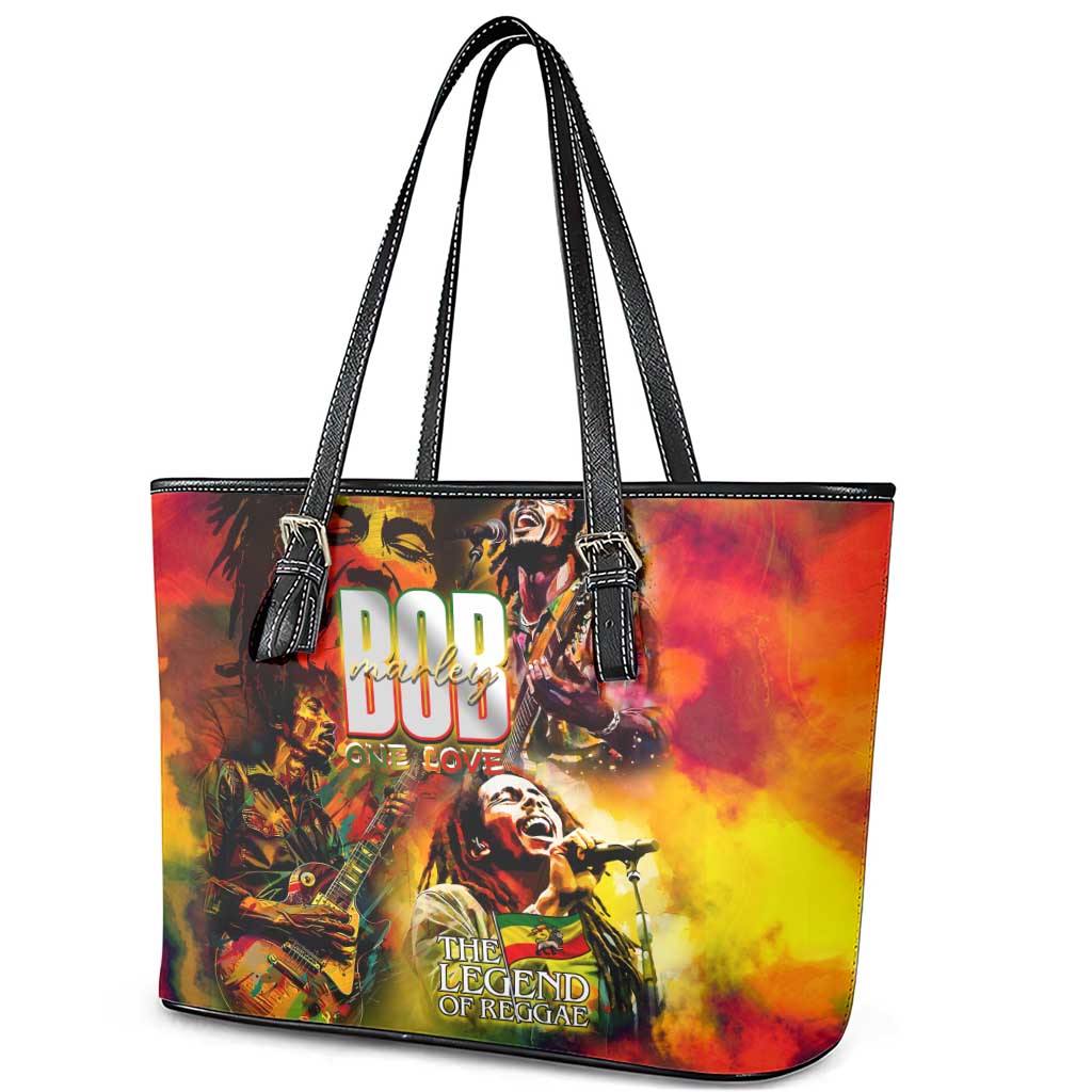 The Legend of Reggae Leather Tote Bag Bob One Love Colorful Art