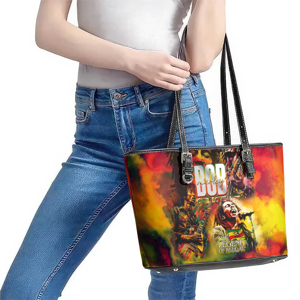 The Legend of Reggae Leather Tote Bag Bob One Love Colorful Art