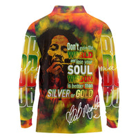 The Legend of Reggae Long Sleeve Polo Shirt Bob One Love Colorful Art