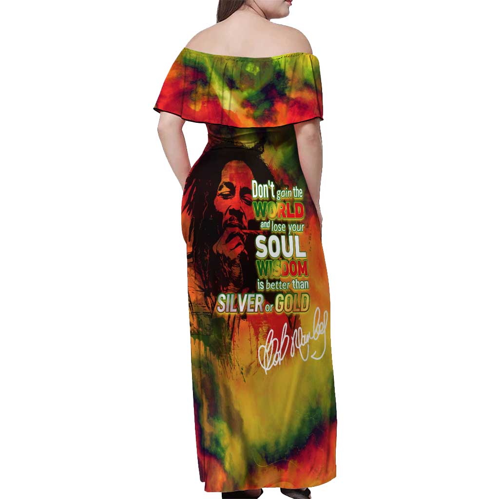 The Legend of Reggae Off Shoulder Maxi Dress Bob One Love Colorful Art