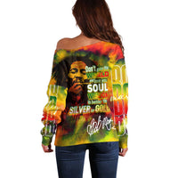 The Legend of Reggae Off Shoulder Sweater Bob One Love Colorful Art