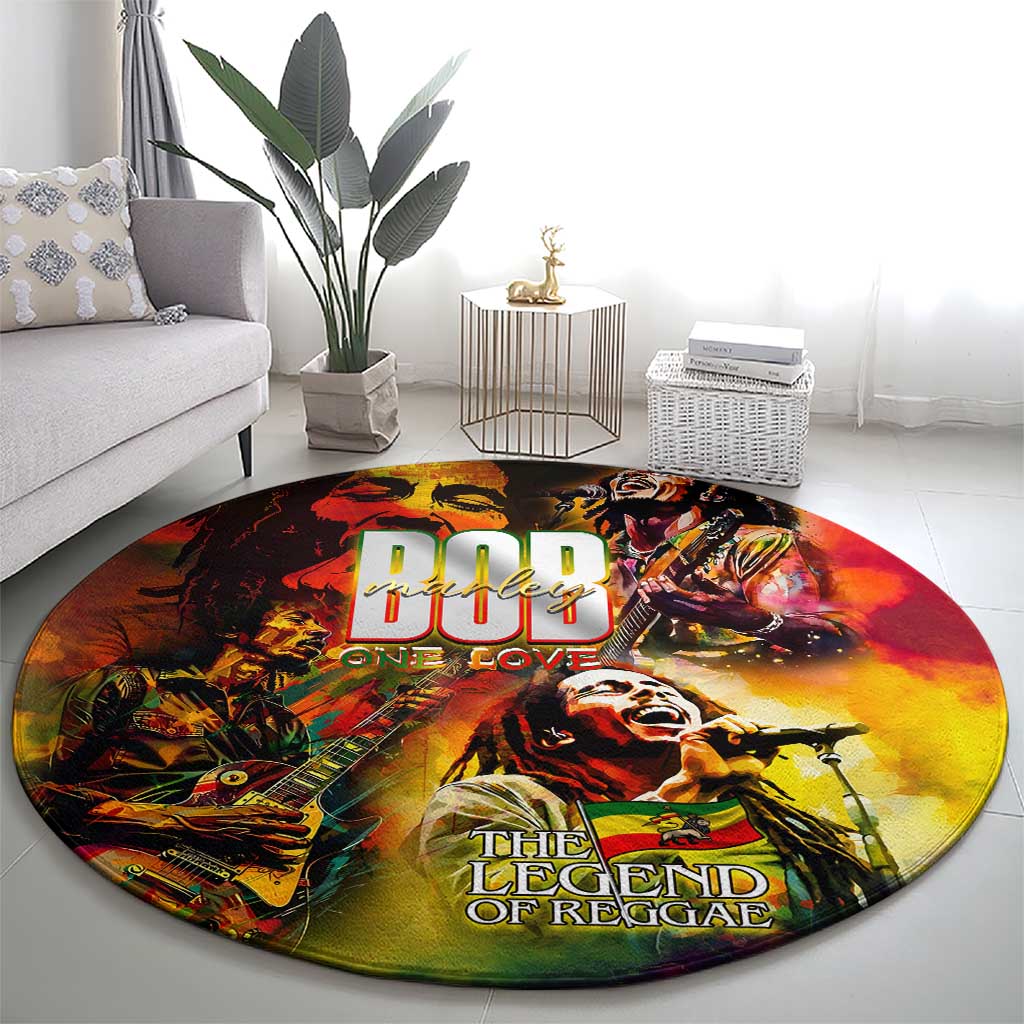 The Legend of Reggae Round Carpet Bob One Love Colorful Art