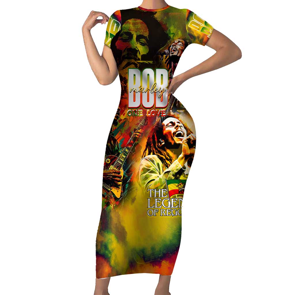 The Legend of Reggae Short Sleeve Bodycon Dress Bob One Love Colorful Art